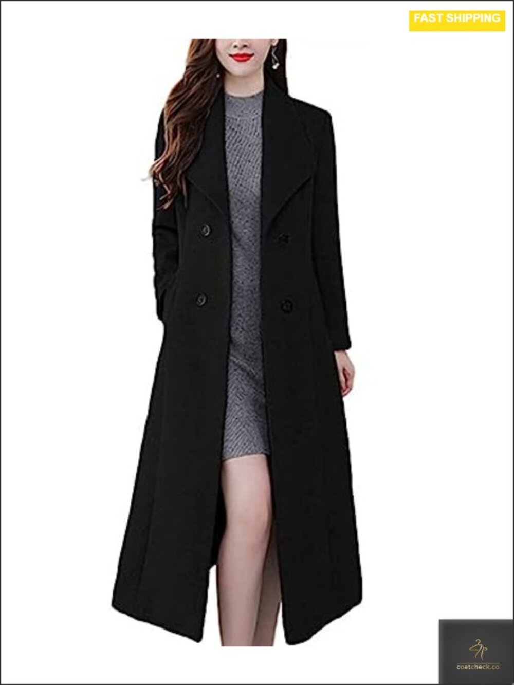 Women's Double Breasted Wool Blend Pea Coat Long Sleeve Shawl Collar Winter